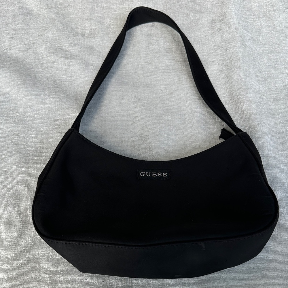 GUESS Black Shoulder Bag Y2K Mini Hobo Purse Zipper Closure Classic Logo